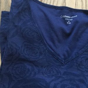 Navy blue top with sheer rose overlay